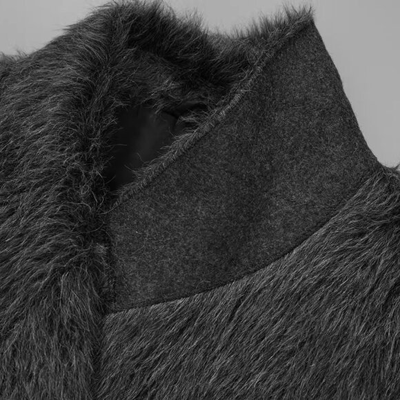 CHICJOC Long Tailored Alpaca Wool Coat Melange Dark Gray Size 36 - Picture 14 of 16